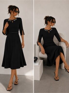 PORTS vintage pearl embellished midi dress